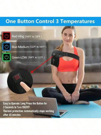 USB heated shoulder brace worn on the shoulder
