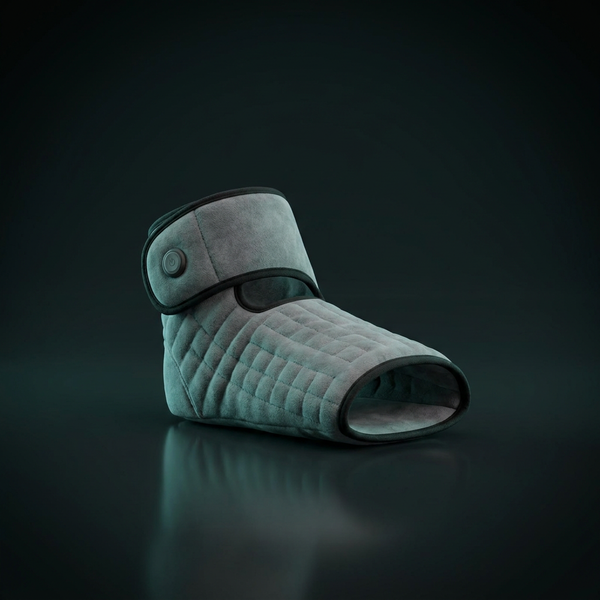 Cordless heated foot and ankle wrap, dark studio product photo