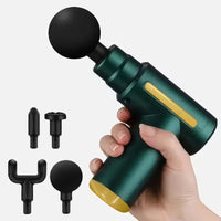 Mini massage gun held in hand for scale