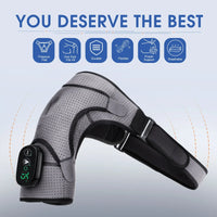 Heated shoulder wrap worn across both shoulders