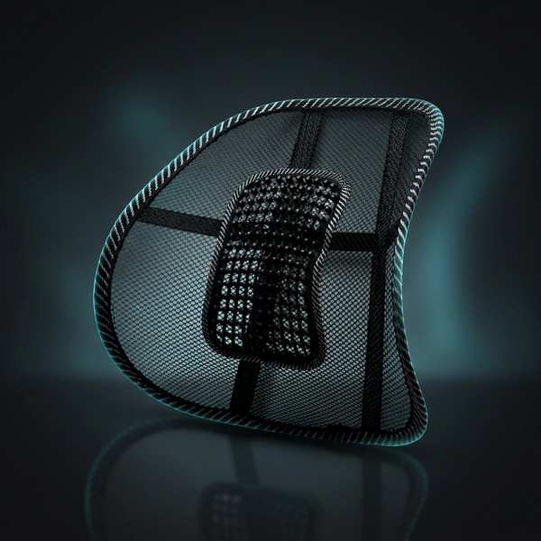 Breathable mesh lumbar back support cushion, dark studio product photo