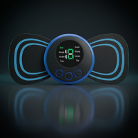 EMS muscle massager with control unit and wearable pads, dark studio product photo
