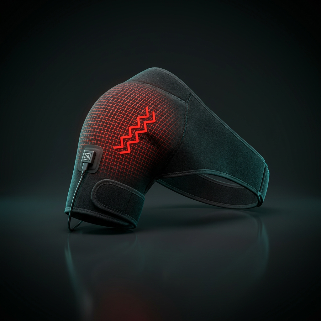 USB heated knee wrap, dark studio product photo