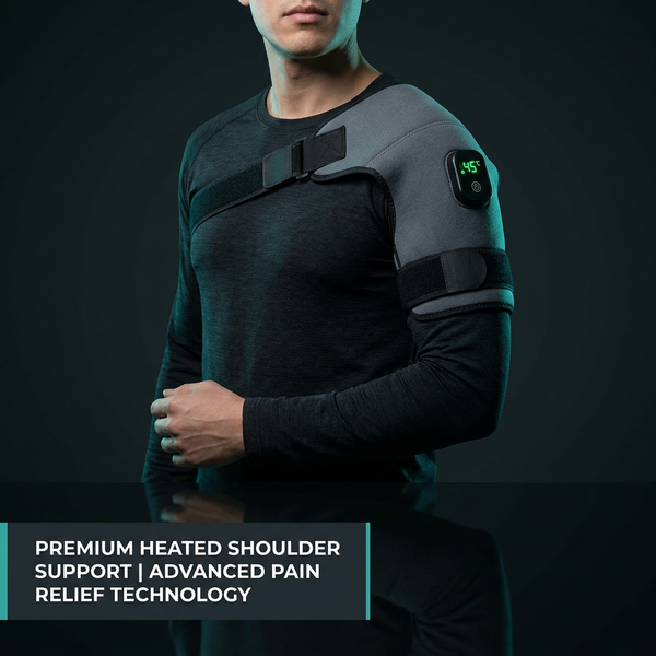 Man wearing the heated shoulder support brace